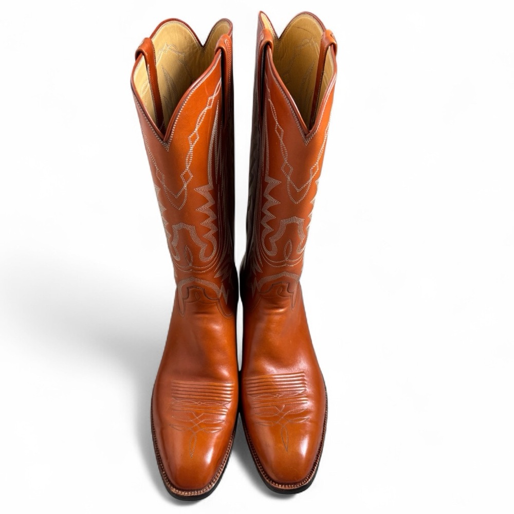 Men’s Little’s Boot Company Handmade Western Boots - Orange/Cognac Leather - Picture 5 of 12
